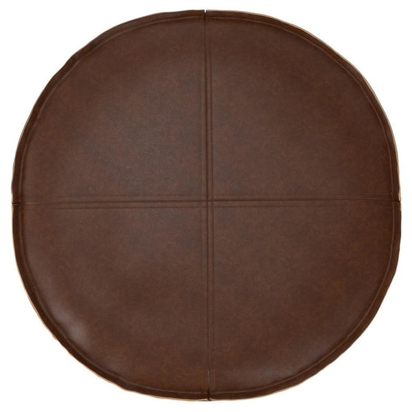 HomeRoots 20" Brown Faux Leather Round Pouf Ottoman - Stylish Versatile Footrest & Extra Seating for Any Room 638522