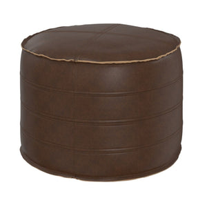 HomeRoots 20" Brown Faux Leather Round Pouf Ottoman - Stylish Versatile Footrest & Extra Seating for Any Room 638522