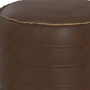 HomeRoots 20" Brown Faux Leather Round Pouf Ottoman - Stylish Versatile Footrest & Extra Seating for Any Room 638522