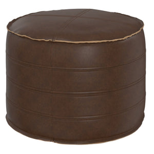 HomeRoots 20" Brown Faux Leather Round Pouf Ottoman - Stylish Versatile Footrest & Extra Seating for Any Room 638522