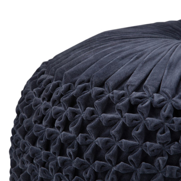 HomeRoots 20" Blue Velvet Round Pouf Ottoman - Stylish, Versatile Accent for Footrest, Extra Seating & Decor 638523