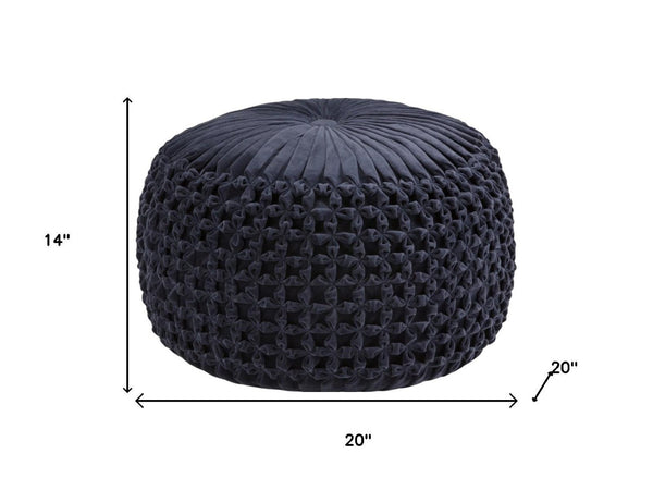 HomeRoots 20" Blue Velvet Round Pouf Ottoman - Stylish, Versatile Accent for Footrest, Extra Seating & Decor 638523