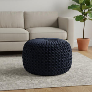HomeRoots 20" Blue Velvet Round Pouf Ottoman - Stylish, Versatile Accent for Footrest, Extra Seating & Decor 638523
