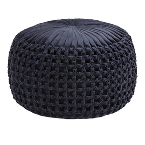 HomeRoots 20" Blue Velvet Round Pouf Ottoman - Stylish, Versatile Accent for Footrest, Extra Seating & Decor 638523