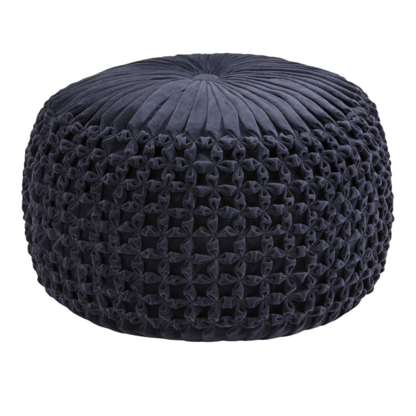 HomeRoots 20" Blue Velvet Round Pouf Ottoman - Stylish, Versatile Accent for Footrest, Extra Seating & Decor 638523