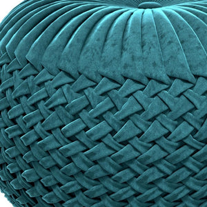 HomeRoots 20" Blue Velvet Round Pouf Ottoman - Stylish Footrest, Extra Seating & Chic Accent for Any Space 638524