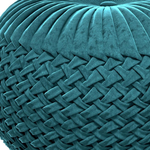 HomeRoots 20" Blue Velvet Round Pouf Ottoman - Stylish Footrest, Extra Seating & Chic Accent for Any Space 638524
