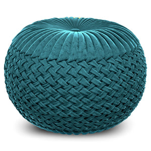 HomeRoots 20" Blue Velvet Round Pouf Ottoman - Stylish Footrest, Extra Seating & Chic Accent for Any Space 638524
