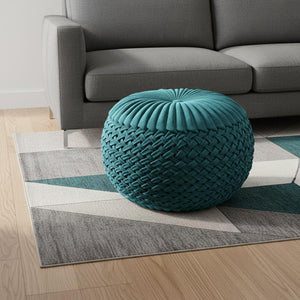 HomeRoots 20" Blue Velvet Round Pouf Ottoman - Stylish Footrest, Extra Seating & Chic Accent for Any Space 638524