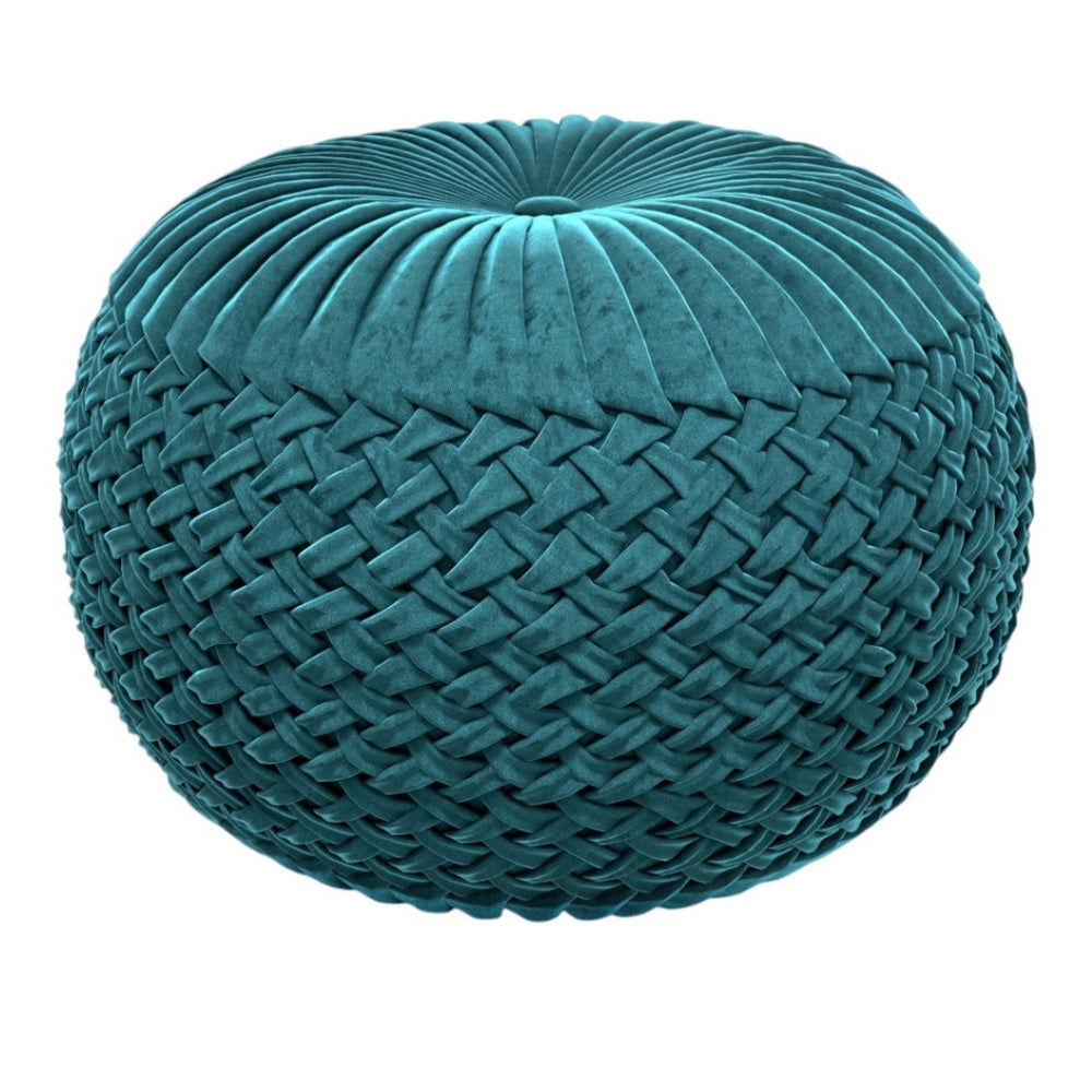HomeRoots 20" Blue Velvet Round Pouf Ottoman - Stylish Footrest, Extra Seating & Chic Accent for Any Space 638524