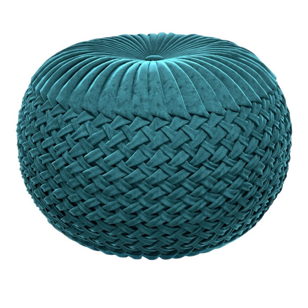 HomeRoots 20" Blue Velvet Round Pouf Ottoman - Stylish Footrest, Extra Seating & Chic Accent for Any Space 638524