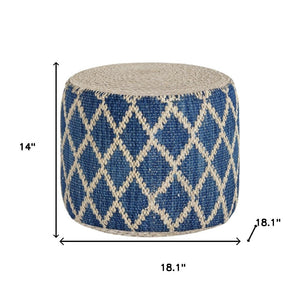 HomeRoots 18" Blue Jute Round Pouf Ottoman - Versatile Footrest, Chic Extra Seat & Casual Table for Any Space 638525
