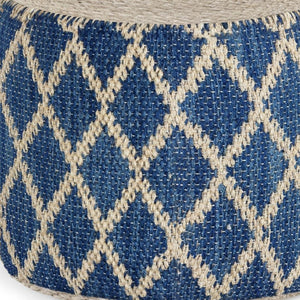 HomeRoots 18" Blue Jute Round Pouf Ottoman - Versatile Footrest, Chic Extra Seat & Casual Table for Any Space 638525