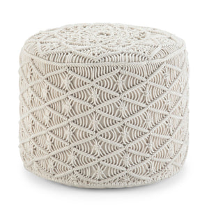 HomeRoots 18" Off White Cotton Round Pouf Ottoman - Versatile Accent for Modern & Bohemian Decor, Comfortable & Stylish 638526