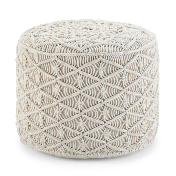 HomeRoots 18" Off White Cotton Round Pouf Ottoman - Versatile Accent for Modern & Bohemian Decor, Comfortable & Stylish 638526