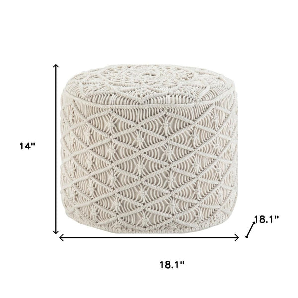 HomeRoots 18" Off White Cotton Round Pouf Ottoman - Versatile Accent for Modern & Bohemian Decor, Comfortable & Stylish 638526