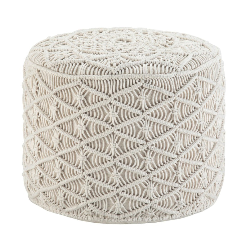 HomeRoots 18" Off White Cotton Round Pouf Ottoman - Versatile Accent for Modern & Bohemian Decor, Comfortable & Stylish 638526