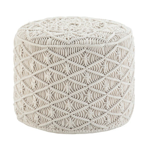 HomeRoots 18" Off White Cotton Round Pouf Ottoman - Versatile Accent for Modern & Bohemian Decor, Comfortable & Stylish 638526