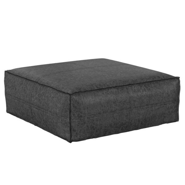 HomeRoots 36" Black Faux Leather Pouf Ottoman - Versatile Square Design for Modern Living Rooms & Casual Spaces 638527