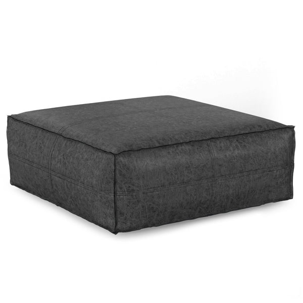 HomeRoots 36" Black Faux Leather Pouf Ottoman - Versatile Square Design for Modern Living Rooms & Casual Spaces 638527