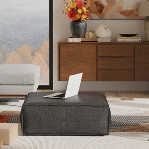 HomeRoots 36" Black Faux Leather Pouf Ottoman - Versatile Square Design for Modern Living Rooms & Casual Spaces 638527