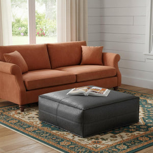 HomeRoots 36" Black Faux Leather Pouf Ottoman - Versatile Square Design for Modern Living Rooms & Casual Spaces 638527