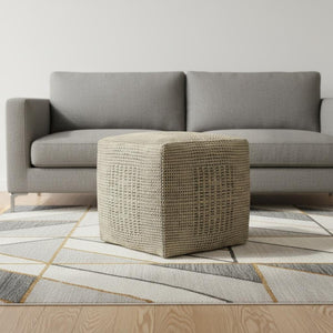 HomeRoots 18" Off White Jute Pouf Ottoman - Versatile Footrest, Extra Seating & Natural Decor Accent for Home 638528