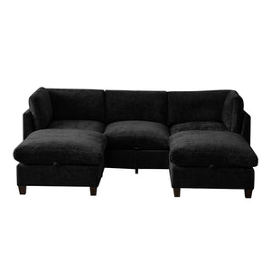 English Elm 96.5" L-shaped Chenille Sectional with Storage Ottoman Eucalyptus Frame Living Room Black W1097S00285