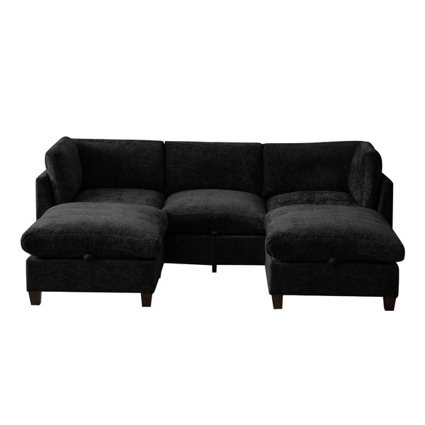 English Elm 96.5" L-shaped Chenille Sectional with Storage Ottoman Eucalyptus Frame Living Room Black W1097S00285