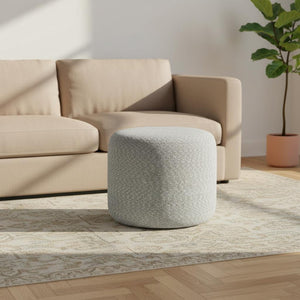 HomeRoots 20" Blue Cotton Round Pouf Ottoman - Versatile, Soft, and Stylish Seating for Any Room Decor 638529