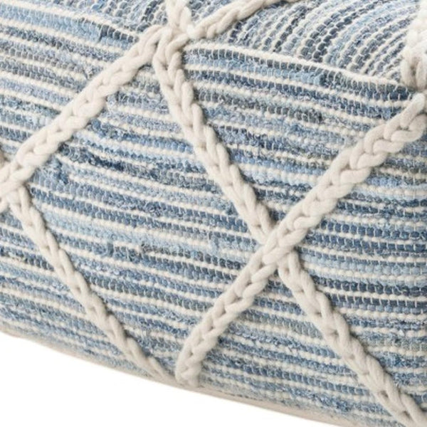 HomeRoots 20" Blue Wool Pouf Ottoman - Chic Modern-Bohemian Design for Versatile Seating, Footrest & Decor 638530