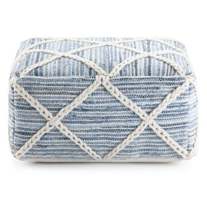 HomeRoots 20" Blue Wool Pouf Ottoman - Chic Modern-Bohemian Design for Versatile Seating, Footrest & Decor 638530