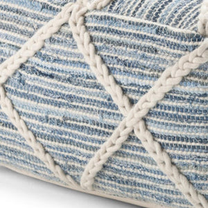 HomeRoots 20" Blue Wool Pouf Ottoman - Chic Modern-Bohemian Design for Versatile Seating, Footrest & Decor 638530