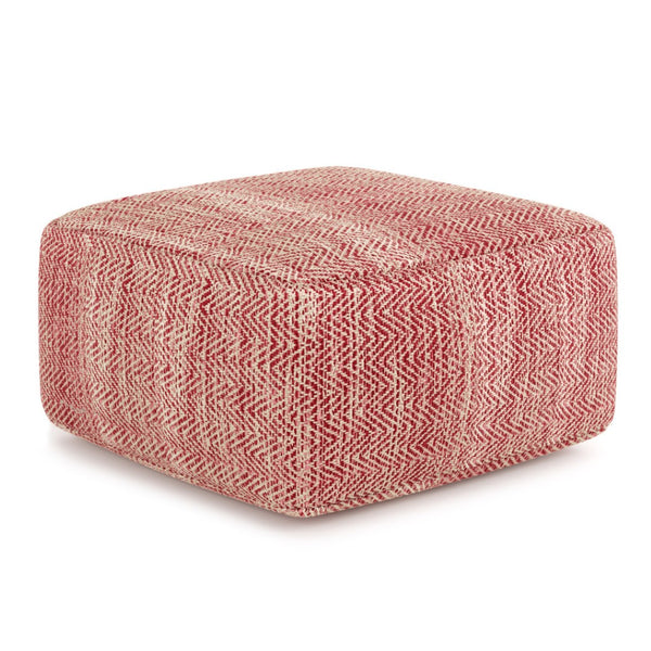 HomeRoots 20" Red Cotton Pouf Ottoman - Versatile Footrest & Extra Seating with Bohemian Flair for Your Space 638531