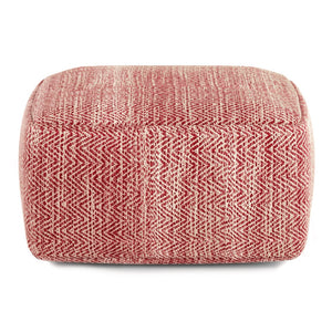 HomeRoots 20" Red Cotton Pouf Ottoman - Versatile Footrest & Extra Seating with Bohemian Flair for Your Space 638531
