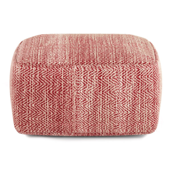 HomeRoots 20" Red Cotton Pouf Ottoman - Versatile Footrest & Extra Seating with Bohemian Flair for Your Space 638531
