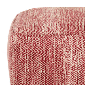 HomeRoots 20" Red Cotton Pouf Ottoman - Versatile Footrest & Extra Seating with Bohemian Flair for Your Space 638531