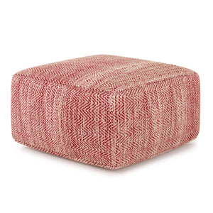HomeRoots 20" Red Cotton Pouf Ottoman - Versatile Footrest & Extra Seating with Bohemian Flair for Your Space 638531