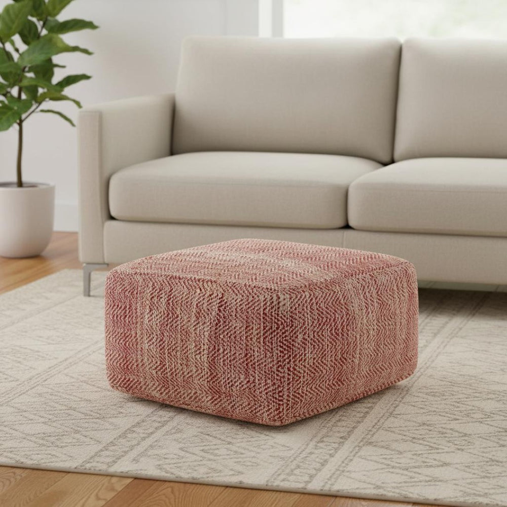 HomeRoots 20" Red Cotton Pouf Ottoman - Versatile Footrest & Extra Seating with Bohemian Flair for Your Space 638531