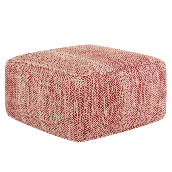 HomeRoots 20" Red Cotton Pouf Ottoman - Versatile Footrest & Extra Seating with Bohemian Flair for Your Space 638531