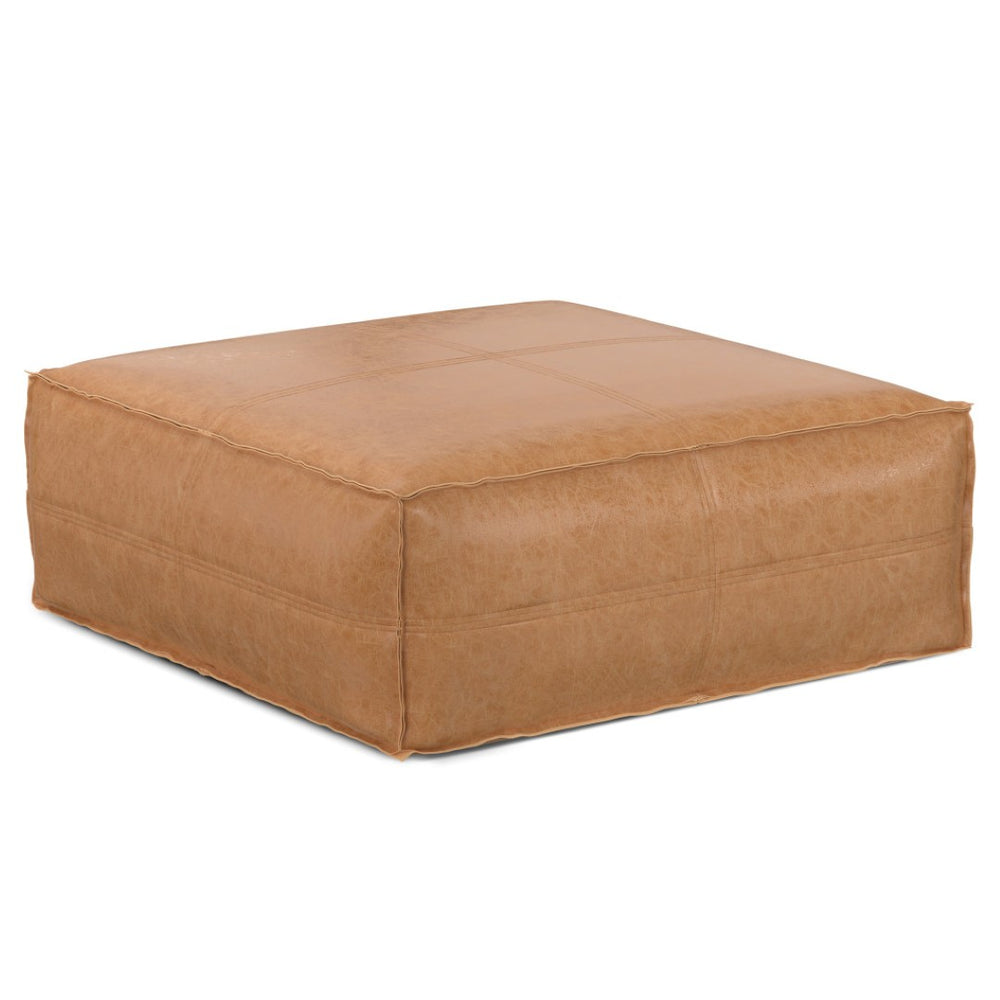 HomeRoots 36" Brown Faux Leather Pouf Ottoman - Versatile Multi-Purpose Accent Piece for Modern Decor & Comfort 638532