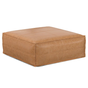 HomeRoots 36" Brown Faux Leather Pouf Ottoman - Versatile Multi-Purpose Accent Piece for Modern Decor & Comfort 638532