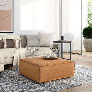 HomeRoots 36" Brown Faux Leather Pouf Ottoman - Versatile Multi-Purpose Accent Piece for Modern Decor & Comfort 638532
