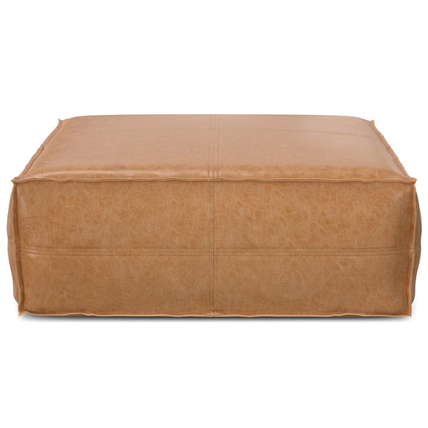 HomeRoots 36" Brown Faux Leather Pouf Ottoman - Versatile Multi-Purpose Accent Piece for Modern Decor & Comfort 638532