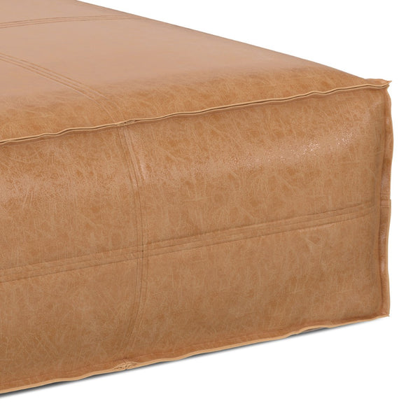 HomeRoots 36" Brown Faux Leather Pouf Ottoman - Versatile Multi-Purpose Accent Piece for Modern Decor & Comfort 638532