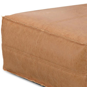 HomeRoots 36" Brown Faux Leather Pouf Ottoman - Versatile Multi-Purpose Accent Piece for Modern Decor & Comfort 638532