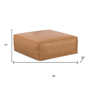 HomeRoots 36" Brown Faux Leather Pouf Ottoman - Versatile Multi-Purpose Accent Piece for Modern Decor & Comfort 638532