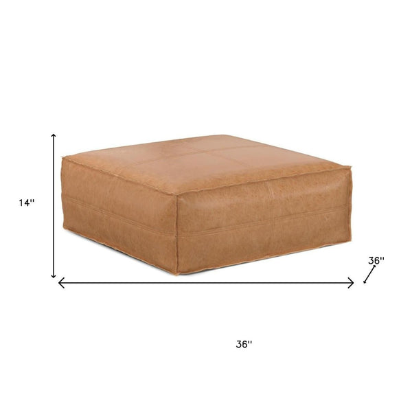 HomeRoots 36" Brown Faux Leather Pouf Ottoman - Versatile Multi-Purpose Accent Piece for Modern Decor & Comfort 638532