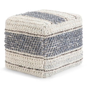 HomeRoots 18" Chic Blue Wool Pouf Ottoman - Versatile Footrest, Extra Seating, or Accent Table for Any Room 638533