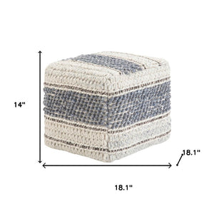 HomeRoots 18" Chic Blue Wool Pouf Ottoman - Versatile Footrest, Extra Seating, or Accent Table for Any Room 638533